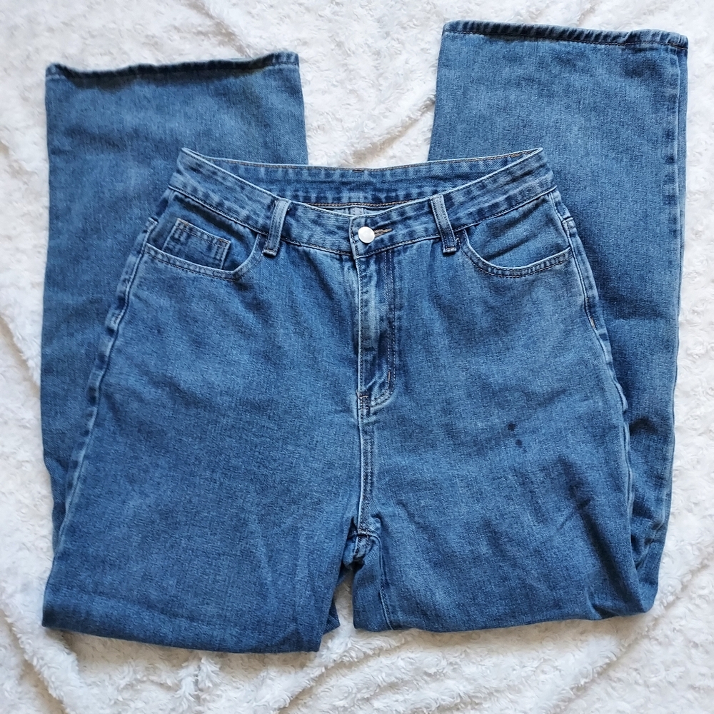 Wide leg Relaxed Fit High Rise blue Mom jeans 8/10 Western Everyday Minimalist